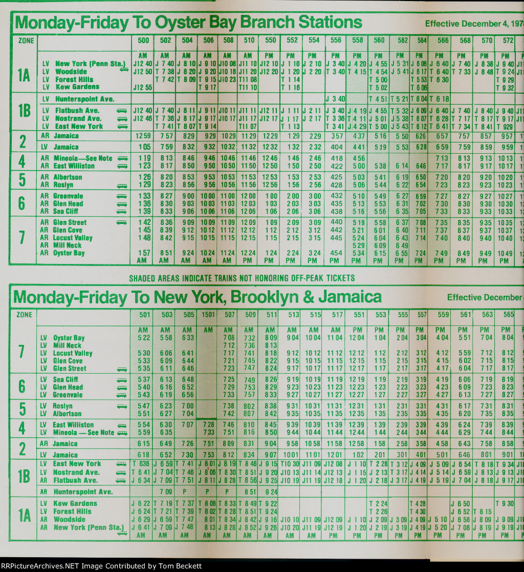 Oyster Bay timetable